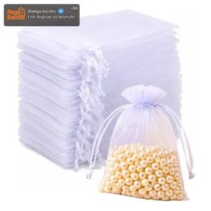 Kit 100 Saco Organza Tule 10x15 Saquinho Branco Lembrancinha - Imagem 1