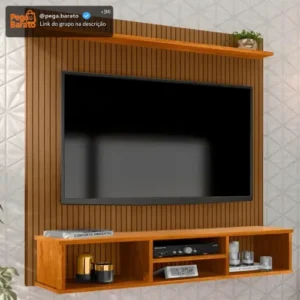 Painel Suspenso Everest TV Até 50" Cor Naturale MDP Design Ripado 3 Nichos - Imagem 1