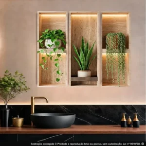 Quadros Decorativos Para Sala Plantas Folhas Estilo Nicho 3d Borda Infinita - Imagem 6