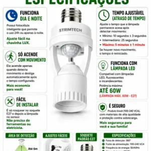 Kit 2 Sensores De Presença Iluminação Lâmpada Soquete E27 - Imagem 3