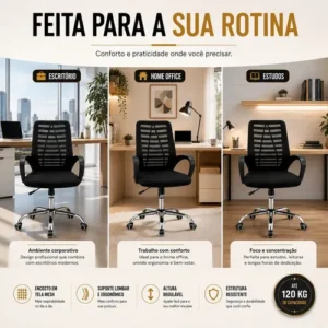 Cadeira Escritório Ergonômica Mesh Altura Ajustável 120kg - Imagem 9
