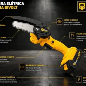 Motosserra Mini BTS-100 Bateria Recarregável 21v The Black Tools Cor Amarelo - Imagem 5
