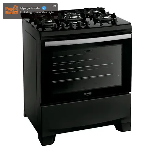 Fogão 5 Bocas Dako Supreme Black Glass com Mesa de Vidro Tripla Chama e Timer Digital Bivolt