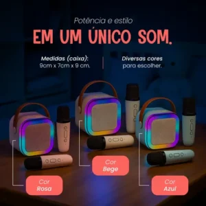 Caixinha Som Karaokê 2 Microfones Caixa Bluetooth Infantil - Imagem 6