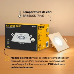 Kit 10 Spot Led Easy 7w 6500k Bivolt Embutir Quadrado Alut - Imagem 5