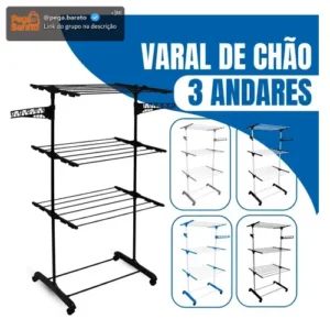 Varal de Chão Epsilon 3 Andares Dobrável com Rodas - Imagem 1