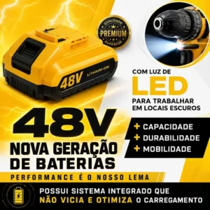 Parafusadeira Furadeira 48v Profissional 2 Baterias Sem Fio - Imagem 6