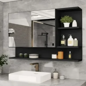 CASA JD MÓVEIS Espelheira Cleopatra armario para banheiro com espelheira de 60cm de largura 45cm de altura e 13cm de profundidade e móveis preto nature - Imagem 7