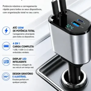 Carregador Veicular 120w Compatível Com Iphone 8 X Xr 11 12 - Imagem 7