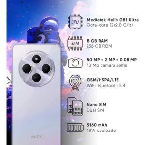 Celular Xiaomi Redmi 14c, 8gb de RAM, 256gb de ROM, Dual Sim, tela de 6,88", conectividade 4G, câmera principal de 50mp, câmera frontal de 13mp, roxo claro - Imagem 4