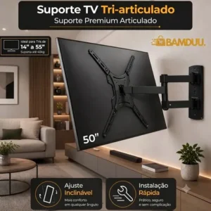 Suporte Tv Tri-articulado Universal Monitor Braço Longo Reforçado Regulável E Inclinável Lcd Led Plasmas 14 A 55 Polegadas Cor Preto Bamduu - Imagem 4