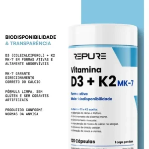 Vitamina D3 K2 Mk7 (2000ui + 149mcg) Premium 120 Cáps Repure Sem Sabor - Imagem 3