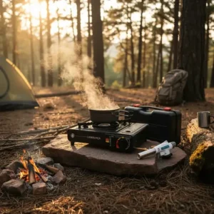 Kit Fogareiro Cozinha Para Camping Pesca Com Acessórios Preto - Imagem 3