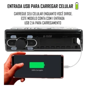 Som rádio automotivo bluetooth usb card sd aux fm mp3 H-tech - Imagem 6