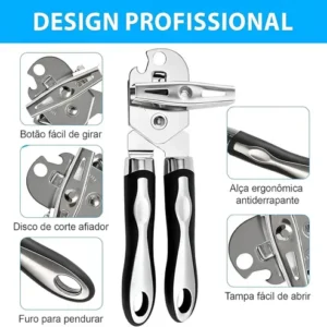 Abridor De Lata Automático Manual Profissional Aço Inox Emborrachado Abre Latas Fácil Sem Esforço Corte Lateral Seguro Sem Rebarbas Abridor De Lata Cozinha Casa Restaurante Bar Uso Diário Premium - Imagem 11
