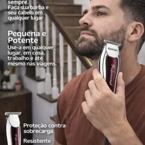 Máquina Profissional Cortar Cabelo E Barba Acabamento Sem Fio Prateado Com Marrom Bivolt 110/220 Cartel Barber Shop - Imagem 3