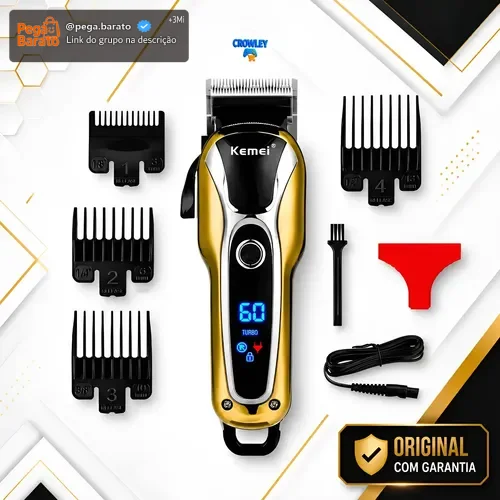 Maquina Cortar Cabelo Profissional Turbo Sem Fio Kemei-1990