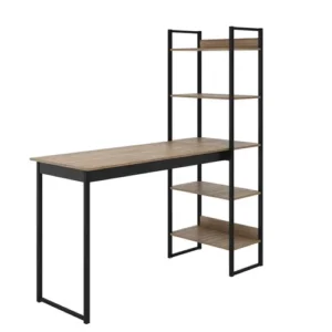Mesa Escrivaninha Industrial Laminado Com Preto 5 Prateleiras Design Moderno Modelo Para Home Office Mod: Athenas Shoop - Imagem 8