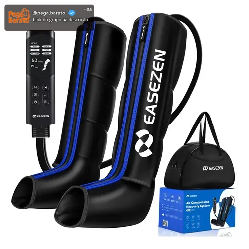 Bota De Compressao Pneumatica Massageador Pes Easezen 6 Modos Médio Preto/azul Azul/preto