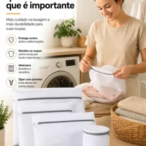 Kit 5 Sacos Para Máquina De Lavar Roupa Rede Protetora Para Lavar Roupas Delicadas Lingerie Meias Tênis E Roupas Íntimas Saco Protetor Lavanderia Com Zíper Resistente - Nany Pink - Imagem 7