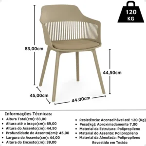 Kit 2 Cadeiras de Jantar Estofada Marcela Cor Nude Escuro Magazine Decor - Imagem 3