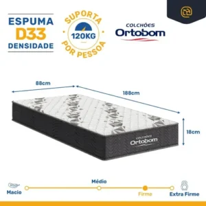 Box Solteiro Colchão D33 Ortobom Airtech+auxiliar De Espuma Cor Cinza - Imagem 5