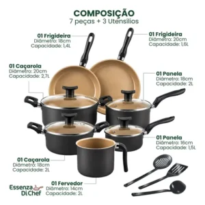 Conjunto Panelas Antiaderente 10 Peças Teflon Várias Cores - Imagem 4