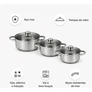 Jogo de Panelas Chef D Inox 3 Peças com Tampa de Vidro p/ Indução - Imagem 9