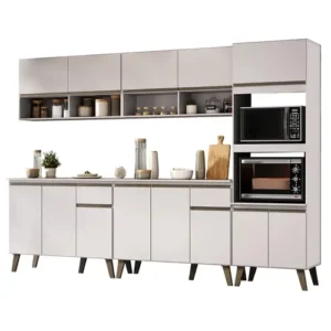 Armário De Cozinha Completa Modulada 270cm Com Armário E Balcão Atlanta Total Carraro Branca - Imagem 2