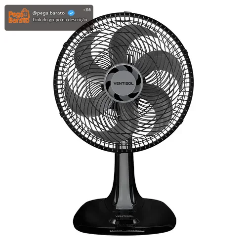 Ventilador Oscilante De Mesa Ventisol Turbo Premium 52w 30cm 6 pás Preto