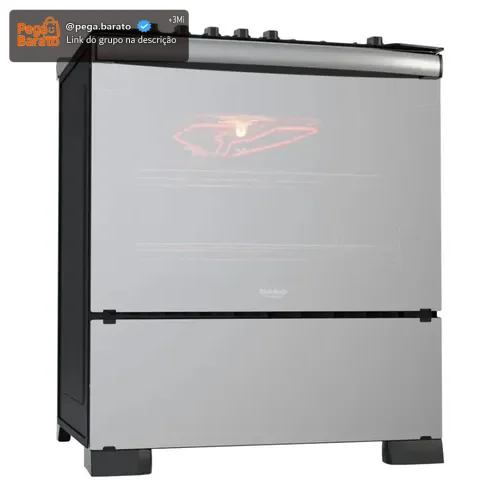 Fogão 5 Bocas Dako Diplomata Glass Style com Frente Espelhada Mesa de Vidro e Grill com Timer e Tripla Chama Bivolt