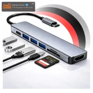 Hub Usb-c Hdmi 7x1 Cabo Adaptador Macbook iPad Computador Pc Notebook Tablet Air M1 M2 Dex 4k 7 Em 1 Chrome Technology - Imagem 1