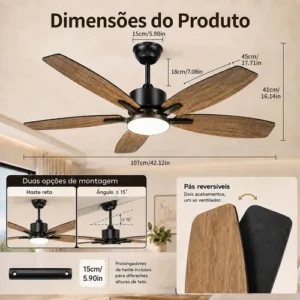 Lynkalat Ventilador Teto Madeira 42 Led Silencioso Ctrl - Imagem 2