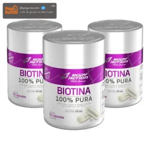 Kit 3x Biotina 100% Pura Total 180 Cápsulas Bodyaction Sem Sabor - Imagem 1