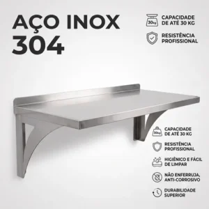 Prateleira Inox 90x26cm Aço Inoxidável Industrial Reforçada - Imagem 5