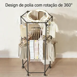 Cabideiro Hexagonal Haste Dupla Com Rodízios Para Roupas - Imagem 5