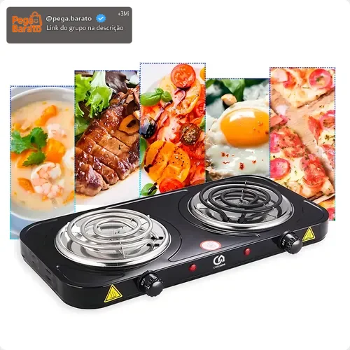 Fogão Cooktop 2 Bocas Elétrico Fogareiro 2000w Casauno Preto 127v