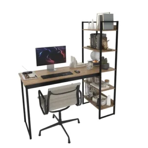 Mesa Escrivaninha Industrial Laminado Com Preto 5 Prateleiras Design Moderno Modelo Para Home Office Mod: Athenas Shoop - Imagem 9