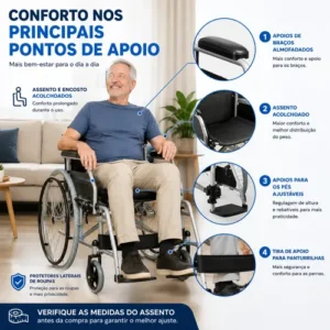 Cadeira De Rodas Dobrável Aço Resistente Desmontável 120kg - Imagem 7