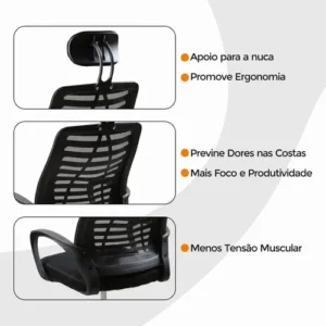 Cadeira de escritório Oficial Webshop Mesh Diretor ergonômica preta com estofado de malha - Imagem 7