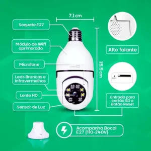 Kit 2 Câmeras Lampada De Segurança Ip Wifi Com Visão Noturna Interna Externa App Yoosee Espiã 360º Cor Branco - Imagem 7
