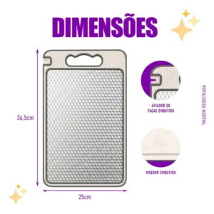 Tábua De Corte Cozinha Dupla Face Inox E Pp Antibacteriana - Imagem 9