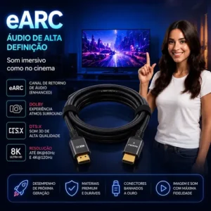 Cabo HDMI 8K 2.1 Blackone 2m Compatível PS5 Xbox 48Gbps Conector Ouro - Imagem 5