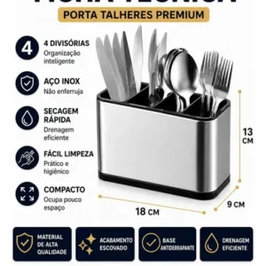Porta-Talheres de Aço Inox com 4 Divisórias para Utensilios de Cozinha - Imagem 4