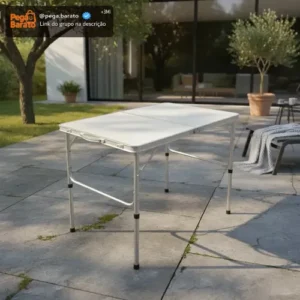 Mesa Dobrável Vira Maleta Alumínio Com Alça Portátil 90x60cm Para Camping Pesca Jardim Área Externa Ou Interna Salão De Festas Gourmet Cor Branco - Imagem 1