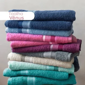 Jogo De Banho E Rosto 4 Pçs Algodão Venus Select Camesa Lisa Marinho Com Azul Claro - Imagem 4