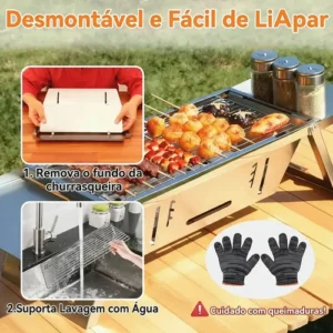 Churrasqueira Portátil Inox Dobrável ASSISTOOL Aço Inoxidável Carvão Pequena - Imagem 7