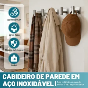 Cabideiro De Parede 5 Ganchos 304 Inox Adesivos Suporte - Imagem 5