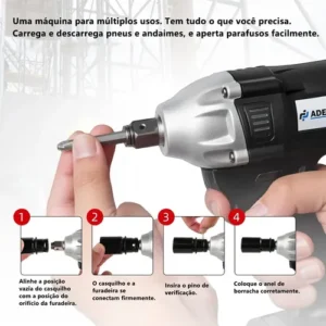 Chave de Impacto Brushless Furadeira Parafusadeira–2 Baterias + Maleta, Profissional Sem Fio Bivolt Preto ADESKE para montagem, reparos e construção BS-HT01 - Imagem 5
