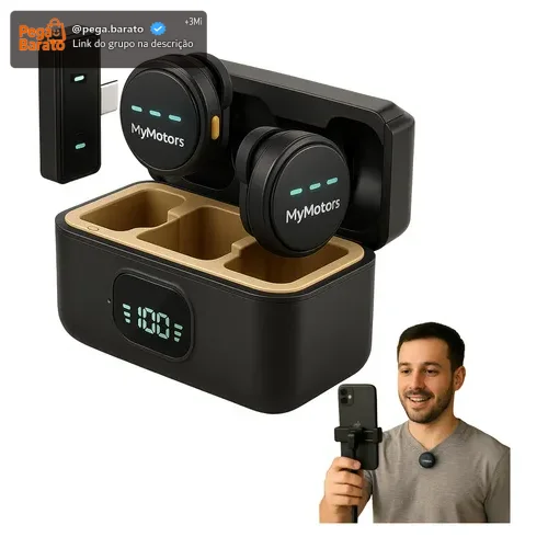 Microfone Lapela Mymotors Preto Sem Fio Tipo C
